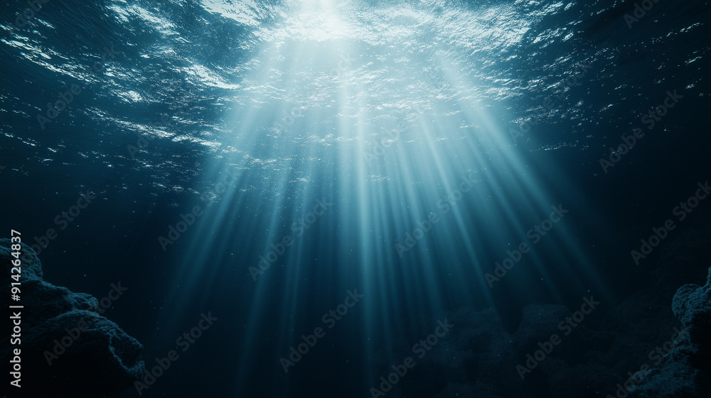 Fototapeta premium Light rays piercing through the dark ocean depths at midday