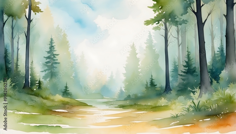 Aquarell - Wasserfarben - Gemälde Wald Bäume Natur Landschaft Aquarell - Wasserfarben - Gemälde Wald Bäume Natur Landschaft