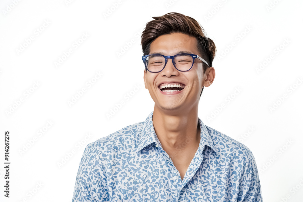 Happy Young Man in Glasses Smiling and Laughing Happy Young Man in Glasses Smiling and Laughing