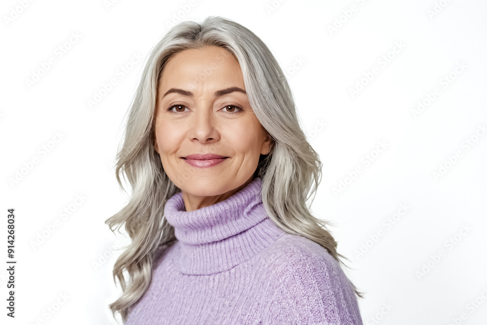 Confident Mature Woman in Lavender Turtleneck Confident Mature Woman in Lavender Turtleneck