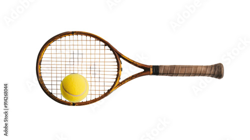 Vintage tennis racket and ball on transparent background  photo