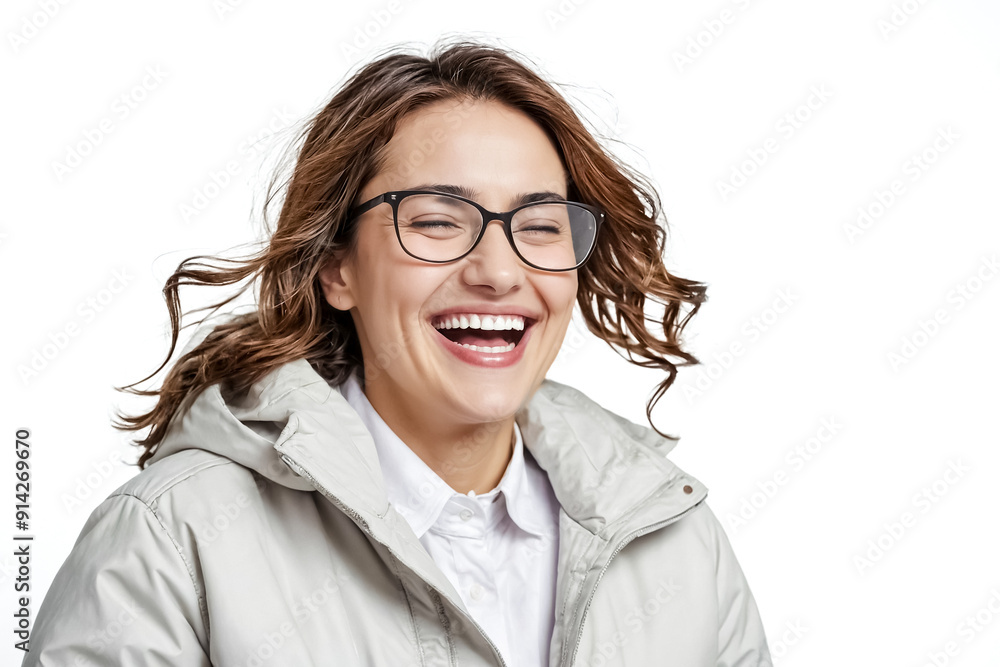Happy Woman Laughing In A White Jacket Happy Woman Laughing In A White Jacket