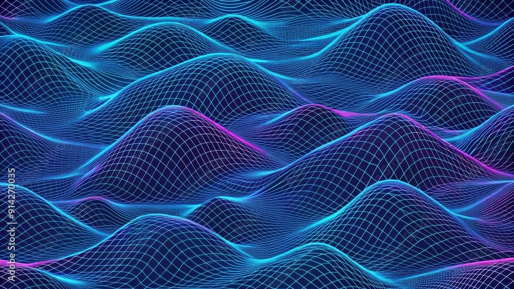 A mesmerizing digital landscape, in a vibrant blue and purple color scheme. The image depicts a grid of lines, forming undulating hills, representing technology, data, and the flow of information. A mesmerizing digital landscape, in a vibrant blue and purple color scheme. The image depicts a grid of lines, forming undulating hills, representing technology, data, and the flow of information.