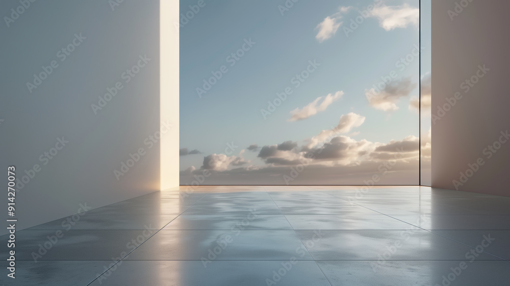 Fototapeta premium AI Image. Modern Minimalistic House Interior Enjoying Sunset