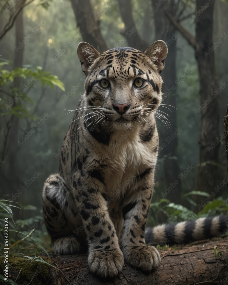 Obraz premium Clouded Leopard in Misty Forest