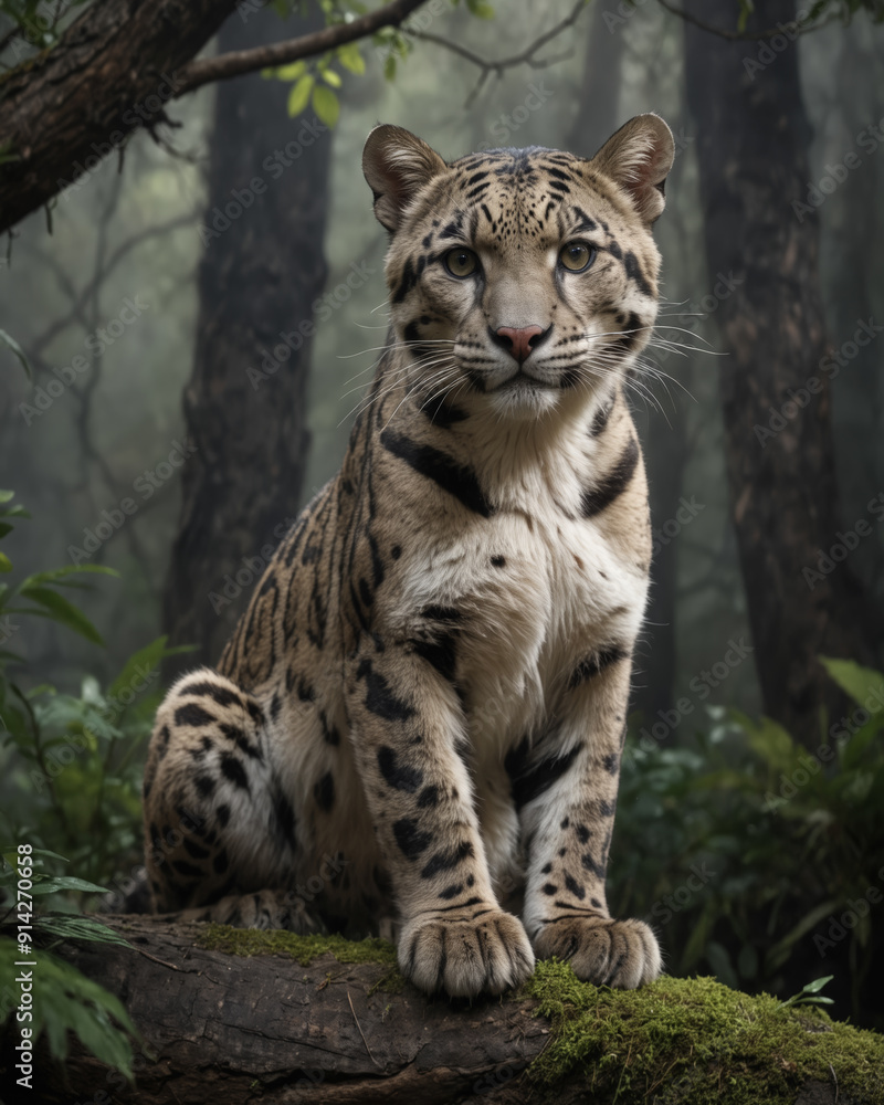 Fototapeta premium Clouded Leopard in Misty Forest