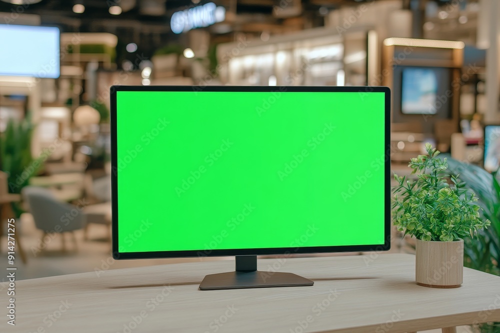 Green Screen Monitor Mockup: Modern monitor with a vibrant green screen, perfect for showcasing your graphics, branding, or product demos. A clean, professional setup with a blurred background. Green Screen Monitor Mockup: Modern monitor with a vibrant green screen, perfect for showcasing your graphics, branding, or product demos. A clean, professional setup with a blurred background.
