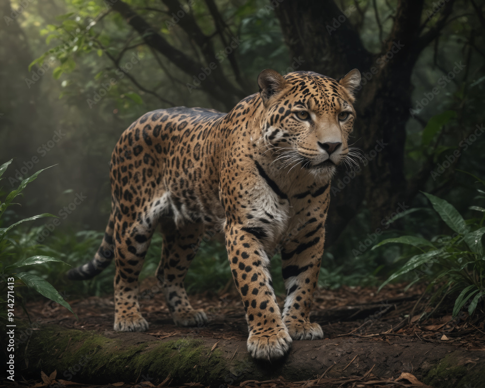 Obraz premium Jaguar Walking in Lush Forest
