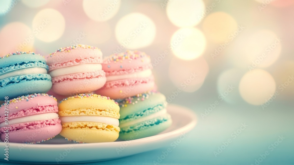Pastel Perfection: A delectable arrangement of colorful macarons on a white plate, set against a soft, dreamy backdrop. This image evokes a sense of sweetness, elegance, and indulgence. Pastel Perfection: A delectable arrangement of colorful macarons on a white plate, set against a soft, dreamy backdrop. This image evokes a sense of sweetness, elegance, and indulgence.