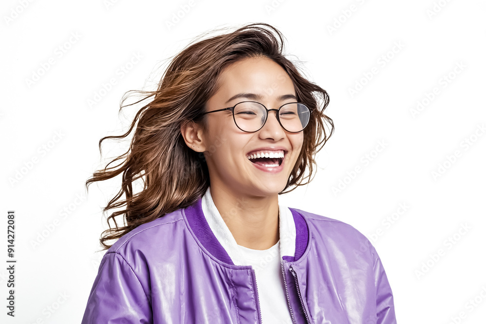Obraz premium Portrait of a Young Woman with Glasses Laughing