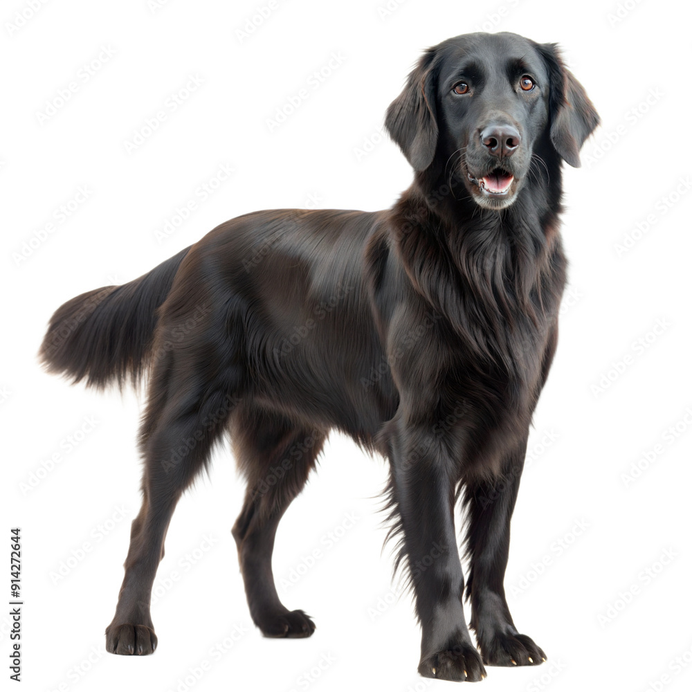 Flat coated black retriever dog isolated on white background Flat coated black retriever dog isolated on white background