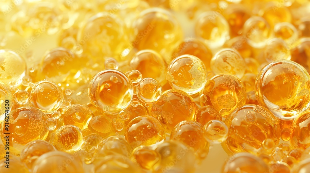A mesmerizing display of golden oil bubbles creates a rich tapestry of translucent textures. A mesmerizing display of golden oil bubbles creates a rich tapestry of translucent textures.