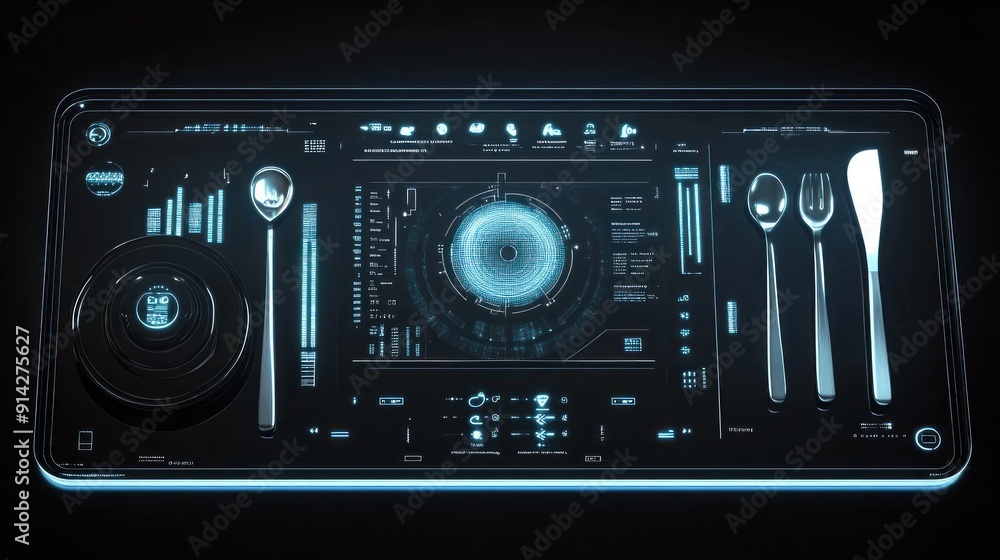 Futuristic Table Setting with Digital Interface Futuristic Table Setting with Digital Interface