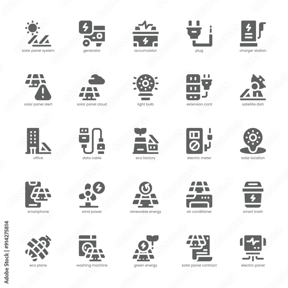 Solar Power icon pack for your website, mobile, presentation, and logo design. Solar Power icon glyph design. Vector graphics illustration and editable stroke. Solar Power icon pack for your website, mobile, presentation, and logo design. Solar Power icon glyph design. Vector graphics illustration and editable stroke.