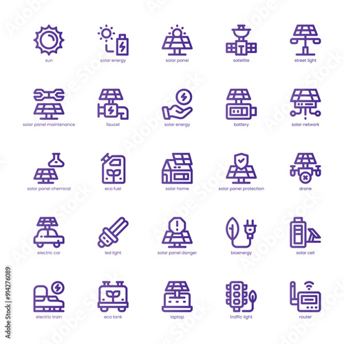Solar Power icon pack for your website, mobile, presentation, and logo design. Solar Power icon basic line gradient design. Vector graphics illustration and editable stroke.