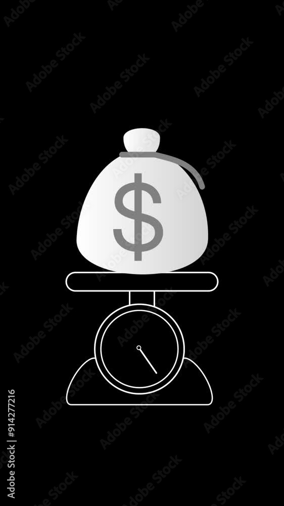 2D video animation of money bags on scales, visualizing profits 2D video animation of money bags on scales, visualizing profits