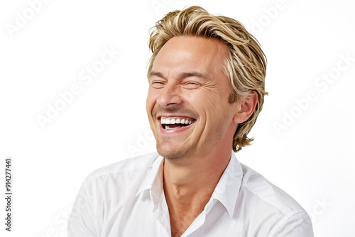 Man laughing with white background