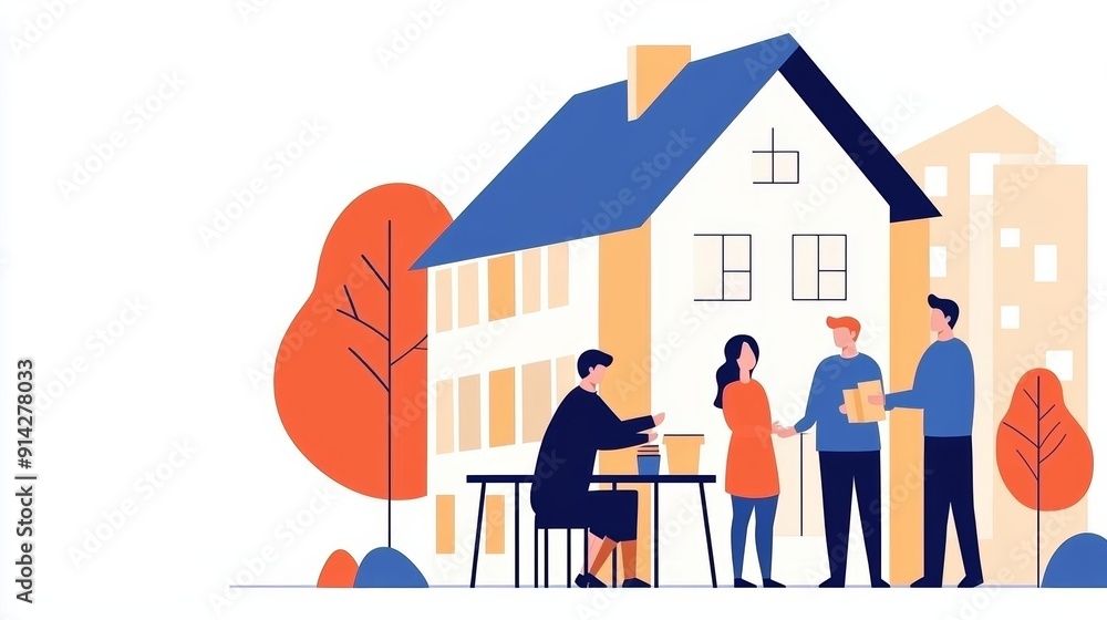 Neighborhood block party, residents socializing, flat design illustration Neighborhood block party, residents socializing, flat design illustration