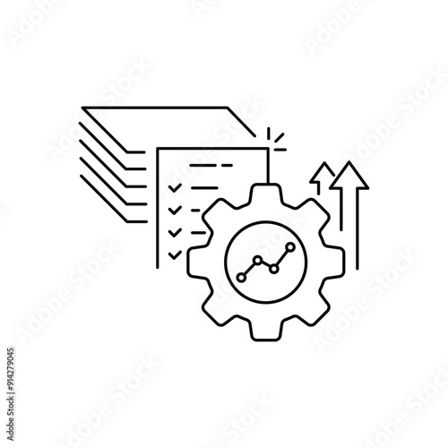 automation or implement icon with thin line gear. concept of assessment efficacy control and automate productive symbol. outline trend ai asset or kpi