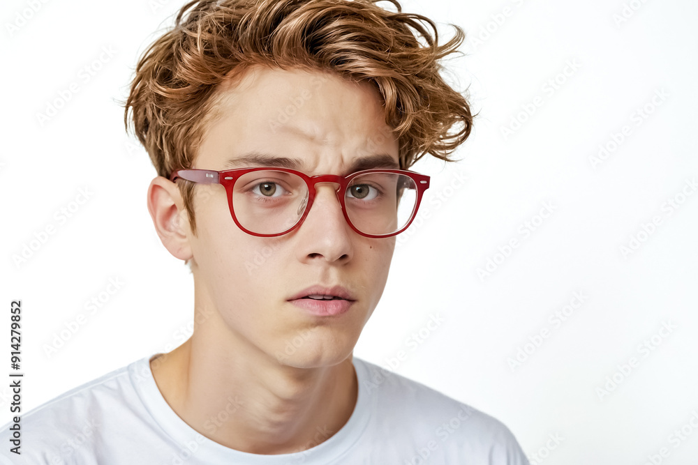 Portrait of a young man with red glasses Portrait of a young man with red glasses