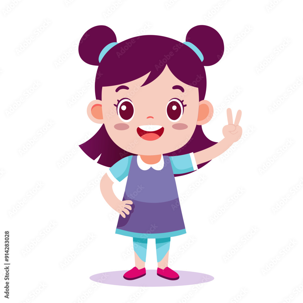 Cute little girl showing peace gesture. Good mood, positive emotion concept. Isolated vector illustration. Cute little girl showing peace gesture. Good mood, positive emotion concept. Isolated vector illustration.