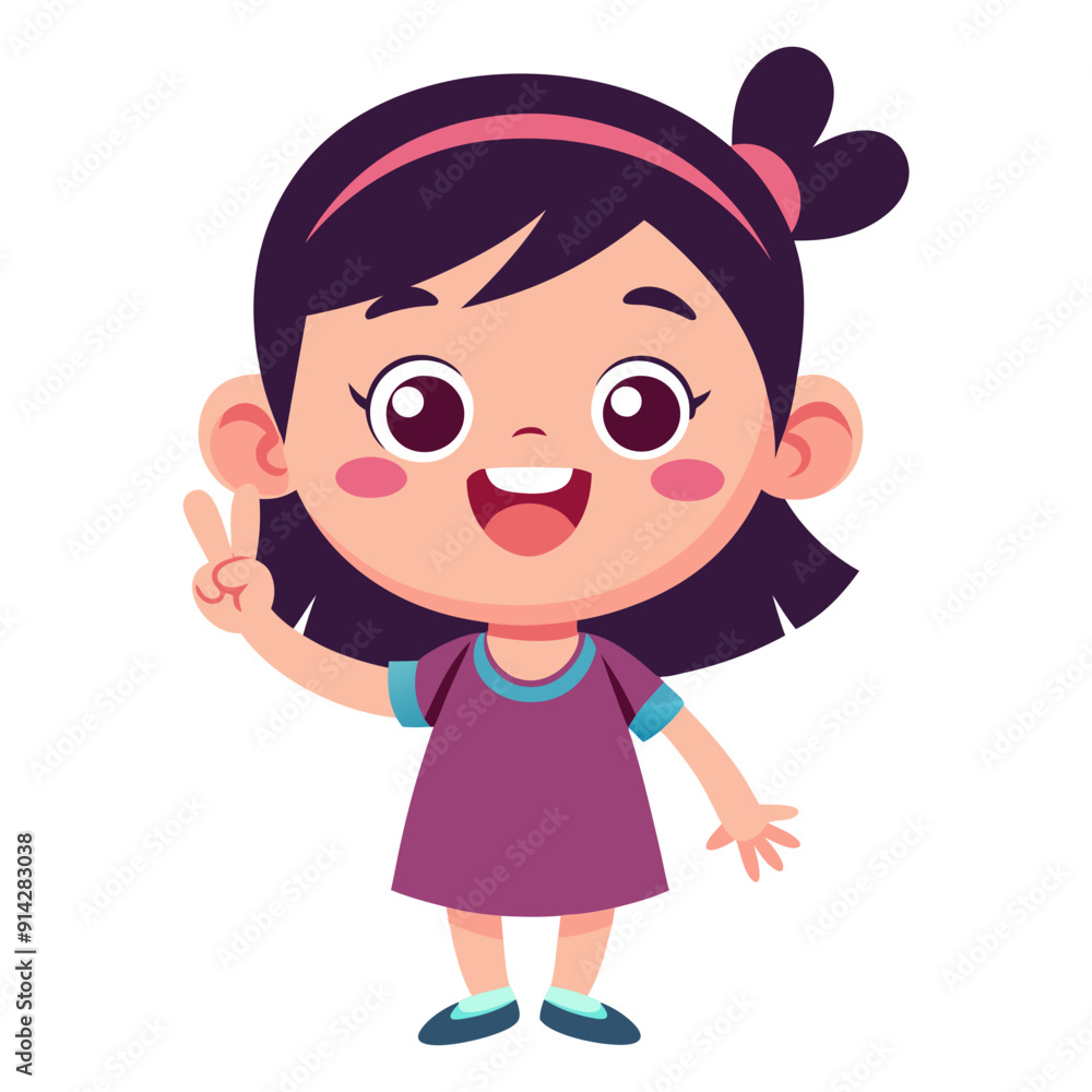 Cute little girl showing peace gesture. Good mood, positive emotion concept. Isolated vector illustration. Cute little girl showing peace gesture. Good mood, positive emotion concept. Isolated vector illustration.