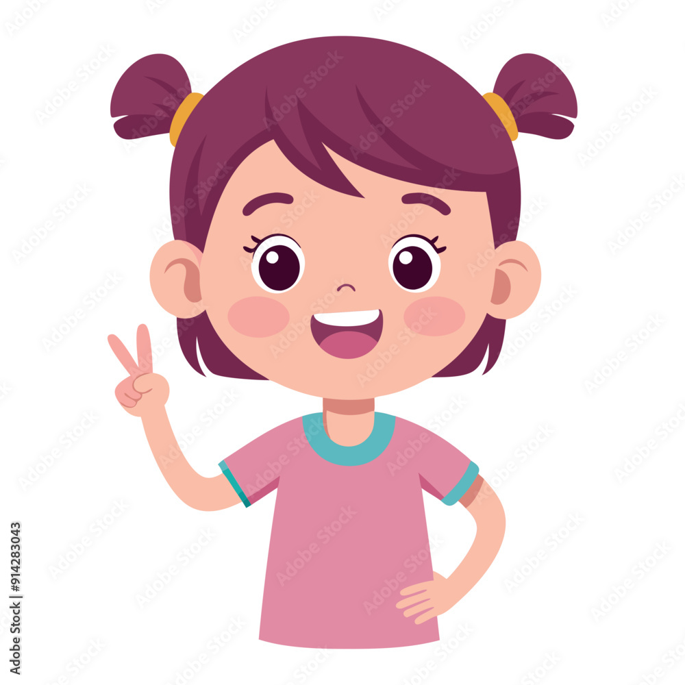 Cute little girl showing peace gesture. Good mood, positive emotion concept. Isolated vector illustration. Cute little girl showing peace gesture. Good mood, positive emotion concept. Isolated vector illustration.