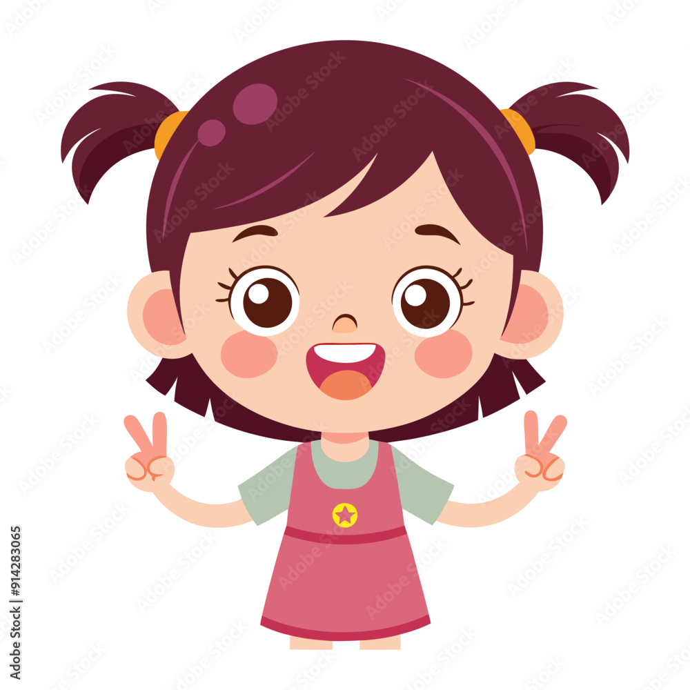 Cute little girl showing peace gesture. Good mood, positive emotion concept. Isolated vector illustration. Cute little girl showing peace gesture. Good mood, positive emotion concept. Isolated vector illustration.