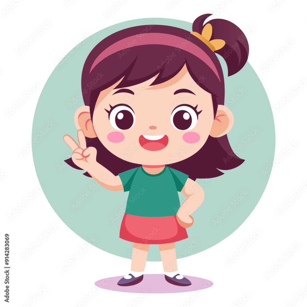Cute little girl showing peace gesture. Good mood, positive emotion concept. Isolated vector illustration. Cute little girl showing peace gesture. Good mood, positive emotion concept. Isolated vector illustration.
