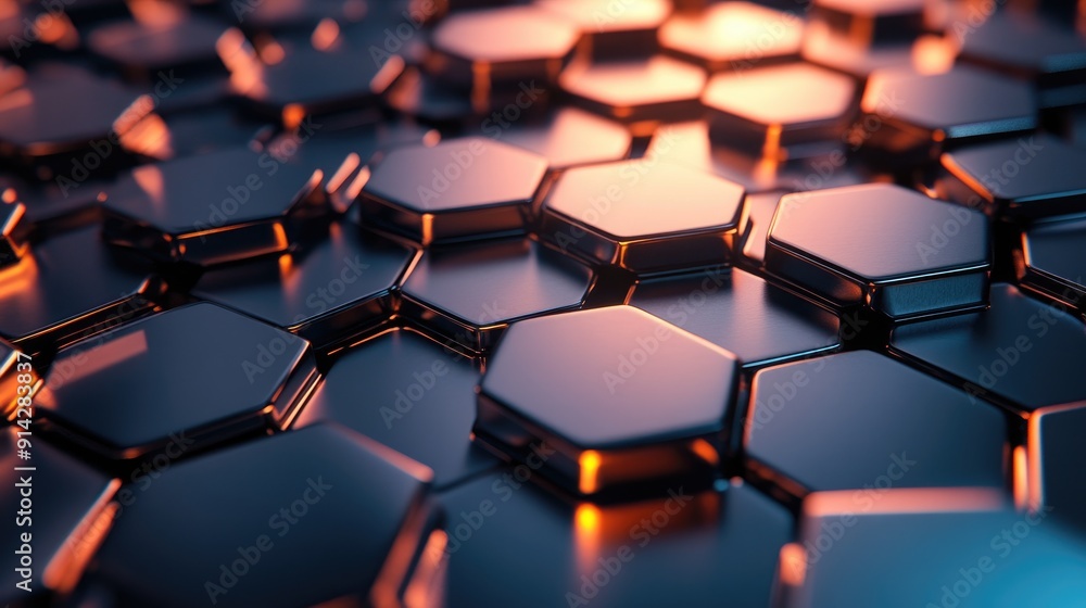 Obraz premium 3D abstract background with interlocking hexagonal patterns and metallic textures
