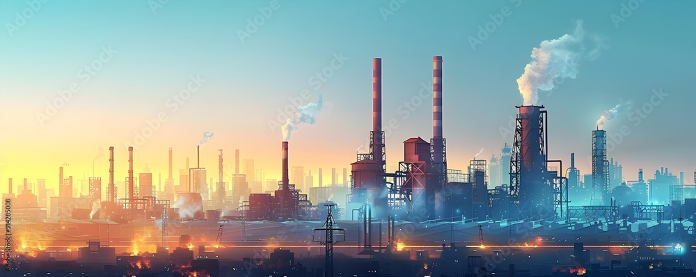Industrial Plant with Smoke Stacks in Gritty Urban Setting Industry and Manufacturing Concept Industrial Plant with Smoke Stacks in Gritty Urban Setting Industry and Manufacturing Concept