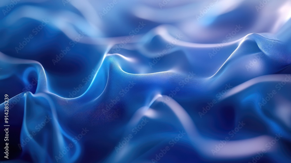 Fototapeta premium Abstract 3D background with flowing blue waves and light effects, futuristic digital design