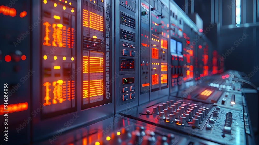 Futuristic Control Panel in Sophisticated Nuclear Power Plant Futuristic Control Panel in Sophisticated Nuclear Power Plant