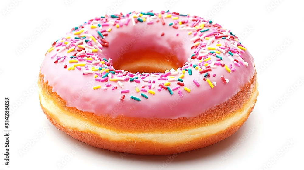 Yummy Donut Delight - Close-up of a Delicious Donut, Sweet Treat Isolated on White Background, Detailed Illustration for Food Concepts