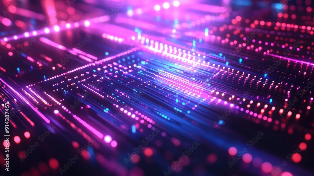 Abstract 3D technology background with dynamic data flow and neon accents, futuristic design