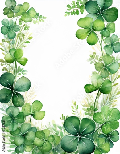 SET of clover leaf watercolor frame border isolated on white 