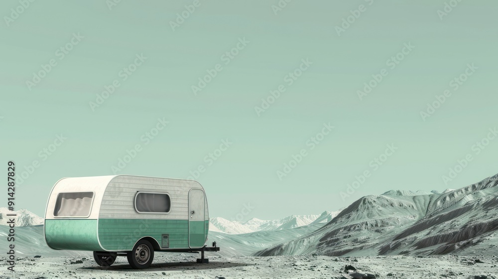 Obraz premium Retro Camper in a Desolate Landscape.