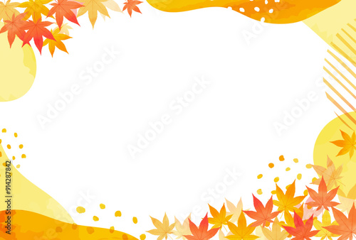 敬老の日　秋　紅葉　水彩風 曲線 フレーム	
