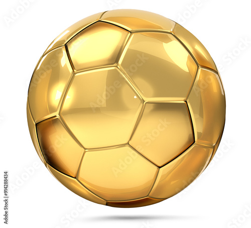 golden metallic soccer ball, isolated, 3d-illustration