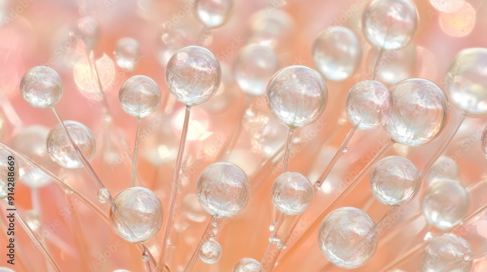 Abstract Glass Beads on a Pink Background - Macro Photography, Close-Up, Glass Spheres, Iridescent, Bokeh, Decorative, Art Abstract Glass Beads on a Pink Background - Macro Photography, Close-Up, Glass Spheres, Iridescent, Bokeh, Decorative, Art