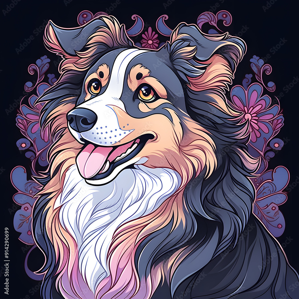 Australian Shepherd Dog art nouveau illustration Australian Shepherd Dog art nouveau illustration