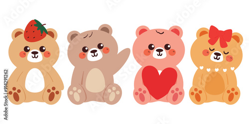 Wallpaper Mural hand drawing cartoon bear sticker set. cute animal drawing, doodle set Torontodigital.ca