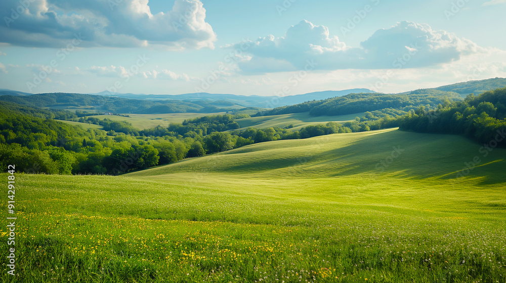 Lush Green Rolling Hills under a Bright Blue Sky Lush Green Rolling Hills under a Bright Blue Sky