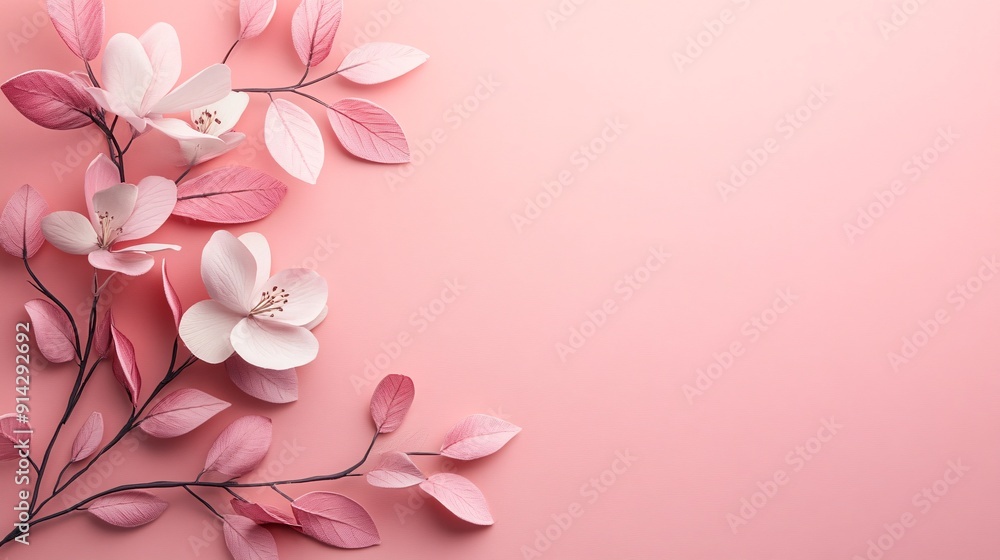 Flat lay of intricately detailed leaves and flowers in soft pastel colors presenting a minimal and clean-lined design Stock Photo with copy space Flat lay of intricately detailed leaves and flowers in soft pastel colors presenting a minimal and clean-lined design Stock Photo with copy space