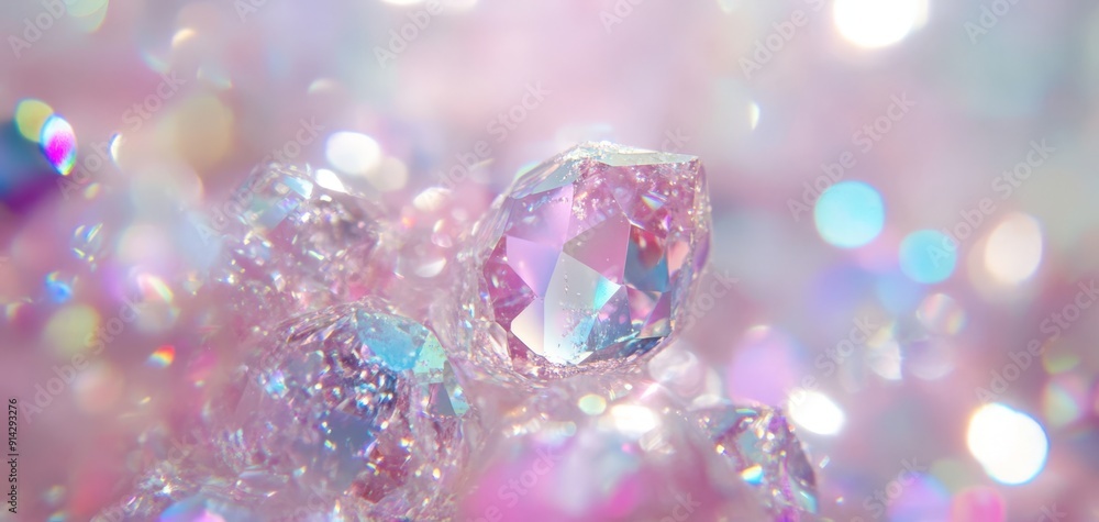 Close-up of a Crystal Prisming a Rainbow of Light - Pink, White, and Blue Tones - Abstract Background, Shiny, Bokeh, Sparkle, Iridescent Close-up of a Crystal Prisming a Rainbow of Light - Pink, White, and Blue Tones - Abstract Background, Shiny, Bokeh, Sparkle, Iridescent