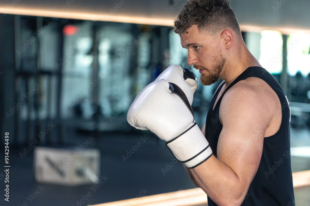 Working boxer in boxing gloves. A boxer in training. Working boxer in boxing gloves. A boxer in training.