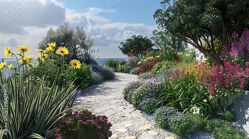 A Serene Coastal Garden Path