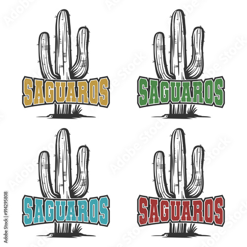 Saguaros Illustration Clip Art Design Shape. Mascot Silhouette Icon Vector.