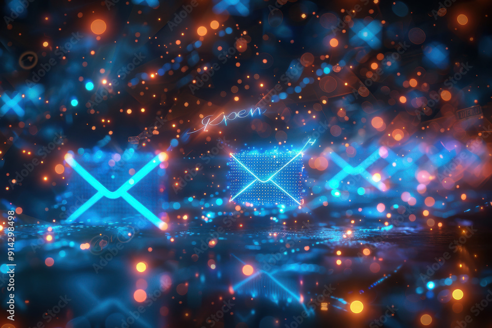 A background of digital blue glowing pixels floating in the air A background of digital blue glowing pixels floating in the air