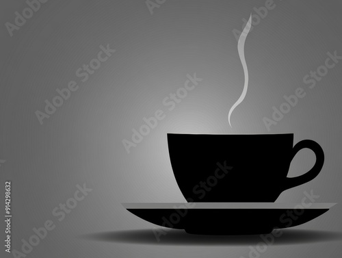 Steaming coffee cup silhouette on gray background